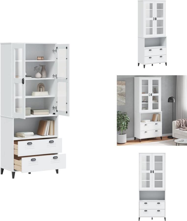 VidaXL Hoge Kast Hoge Kasten Dressoir Buffetkast Hoge kast VIKEN 80x40x200 cm massief grenenhout wit
