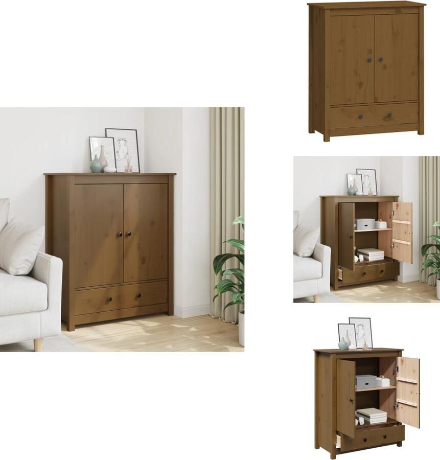 VidaXL Hoge Kast Hoge Kasten Dressoir Dressoirs Hoge kast 83x41-5x100 cm massief grenenhout honingbruin - Foto 2