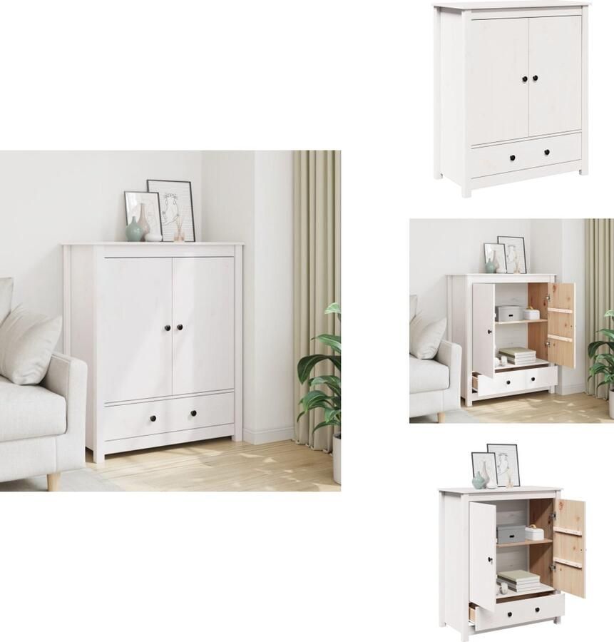 VidaXL Hoge Kast Hoge Kasten Dressoir Dressoirs Hoge kast 83x41-5x100 cm massief grenenhout wit - Foto 2