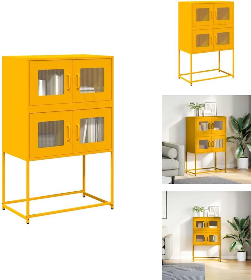 VidaXL Hoge Kast Hoge Kasten Dressoir Kast Hoge kast 68x39x107 cm staal mosterdgeel