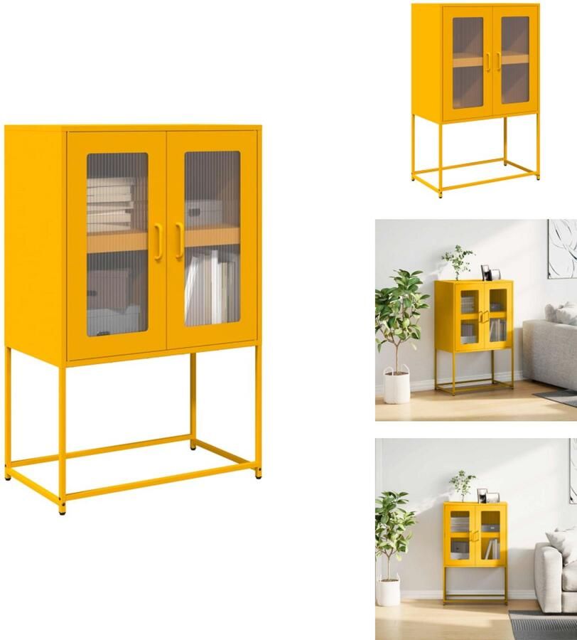 VidaXL Hoge Kast Hoge Kasten Dressoir Kast Hoge kast 68x39x107 cm staal mosterdgeel - Foto 2