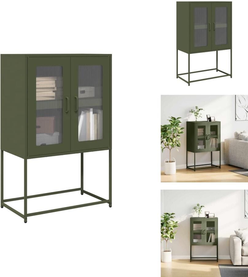 VidaXL Hoge Kast Hoge Kasten Dressoir Kast Hoge kast 68x39x107 cm staal olijfgroen