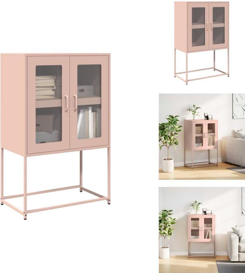 VidaXL Hoge Kast Hoge Kasten Dressoir Kast Hoge kast 68x39x107 cm staal roze