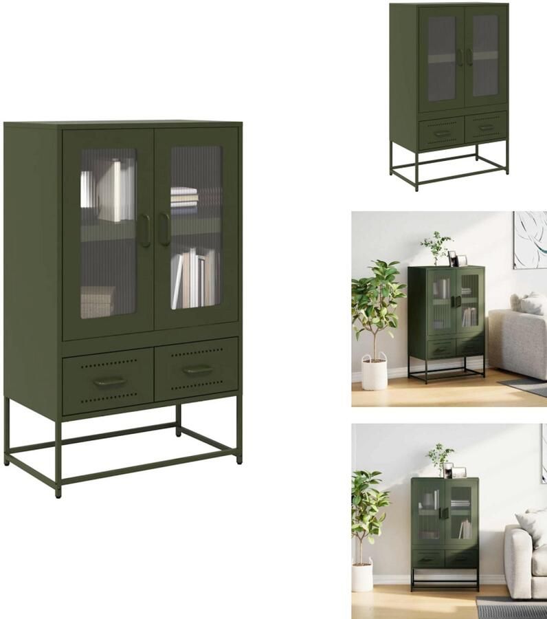 VidaXL Hoge Kast Hoge Kasten Dressoir Kast Hoge kast 68x39x111 5 cm staal olijfgroen