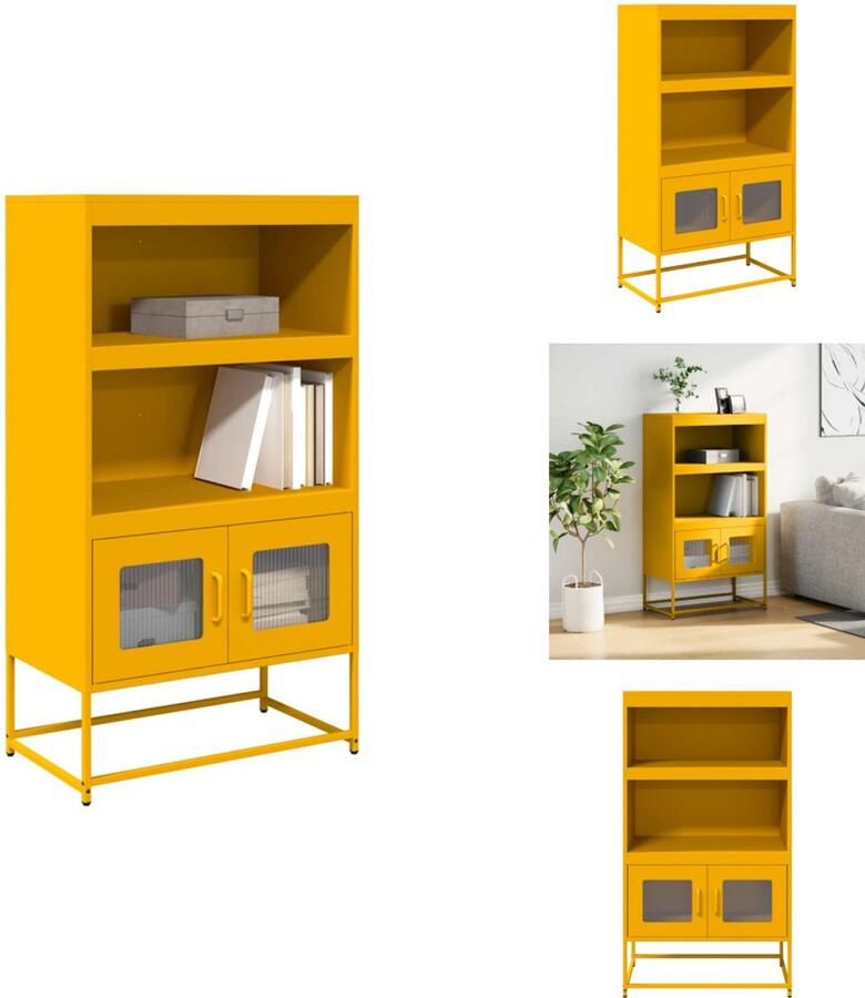 VidaXL Hoge Kast Hoge Kasten Dressoir Kast Hoge kast 68x39x123 cm staal mosterdgeel
