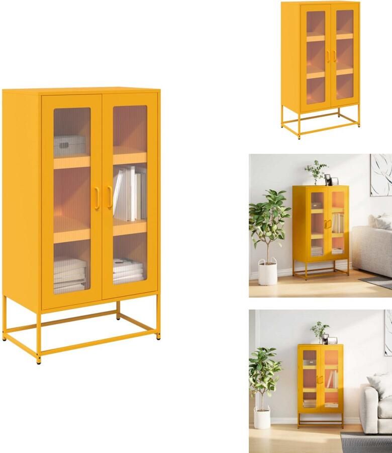VidaXL Hoge Kast Hoge Kasten Dressoir Kast Hoge kast 68x39x123 cm staal mosterdgeel - Foto 2