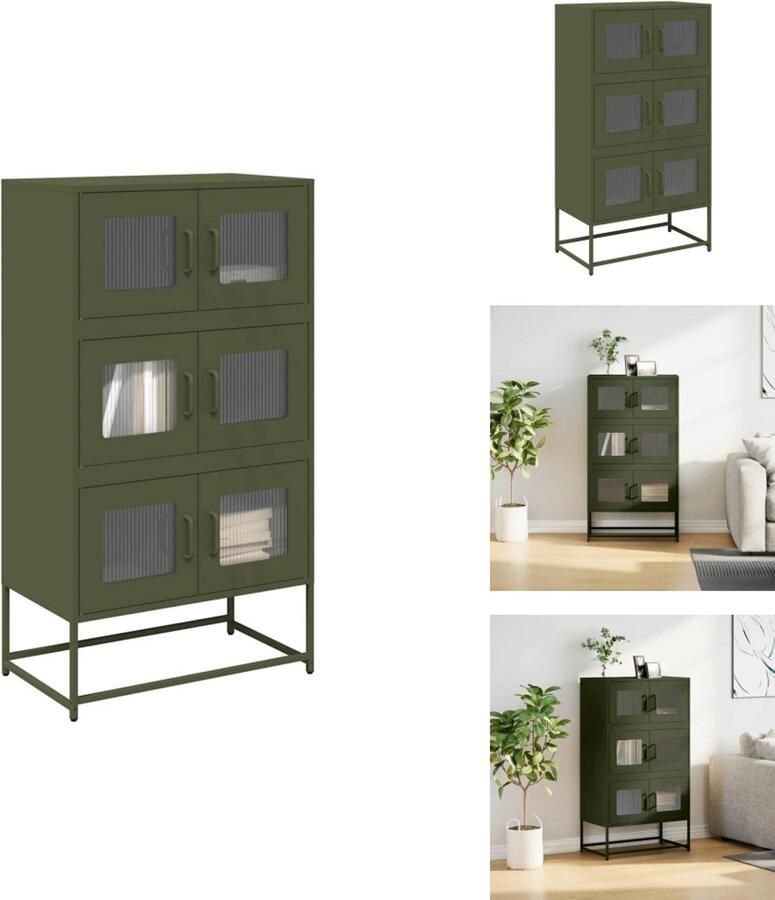 VidaXL Hoge Kast Hoge Kasten Dressoir Kast Hoge kast 68x39x123 cm staal olijfgroen