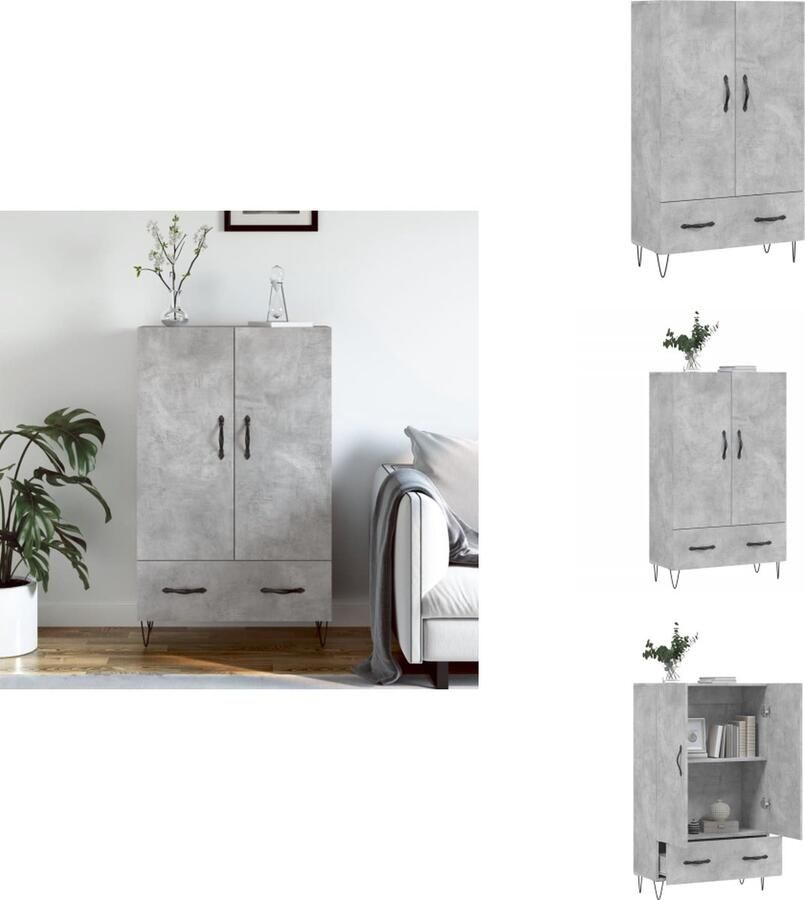 VidaXL Buffetkast Betongrijs 69.5 x 31 x 115 cm Duurzaam materiaal Metalen poten Keukenkast - Foto 4