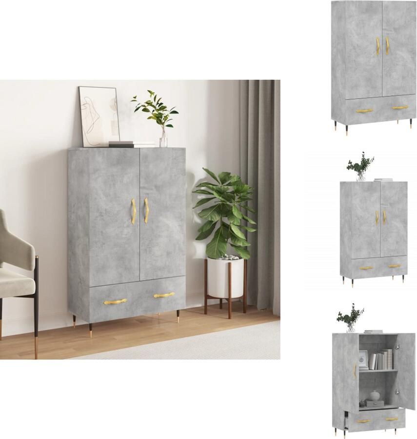 VidaXL Buffetkast Betongrijs 69.5 x 31 x 115 cm Duurzaam materiaal Metalen poten Keukenkast - Foto 3