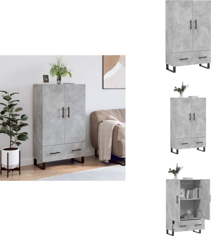VidaXL Buffetkast Betongrijs 69.5 x 31 x 115 cm Duurzaam materiaal Metalen poten Keukenkast - Foto 5