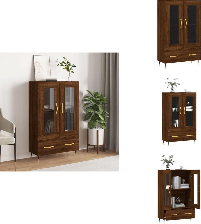 VidaXL Hoge Kast Bruineiken 69.5 x 31 x 115 cm Duurzaam Metalen poten Voldoende opbergruimte Stabiel tafelblad Praktisch ontwerp Keukenkast - Foto 3