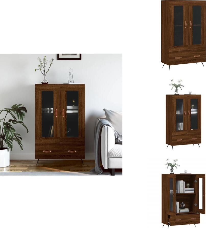 VidaXL Hoge Kast Bruineiken 69.5 x 31 x 115 cm Duurzaam Metalen poten Voldoende opbergruimte Stabiel tafelblad Praktisch ontwerp Keukenkast - Foto 2