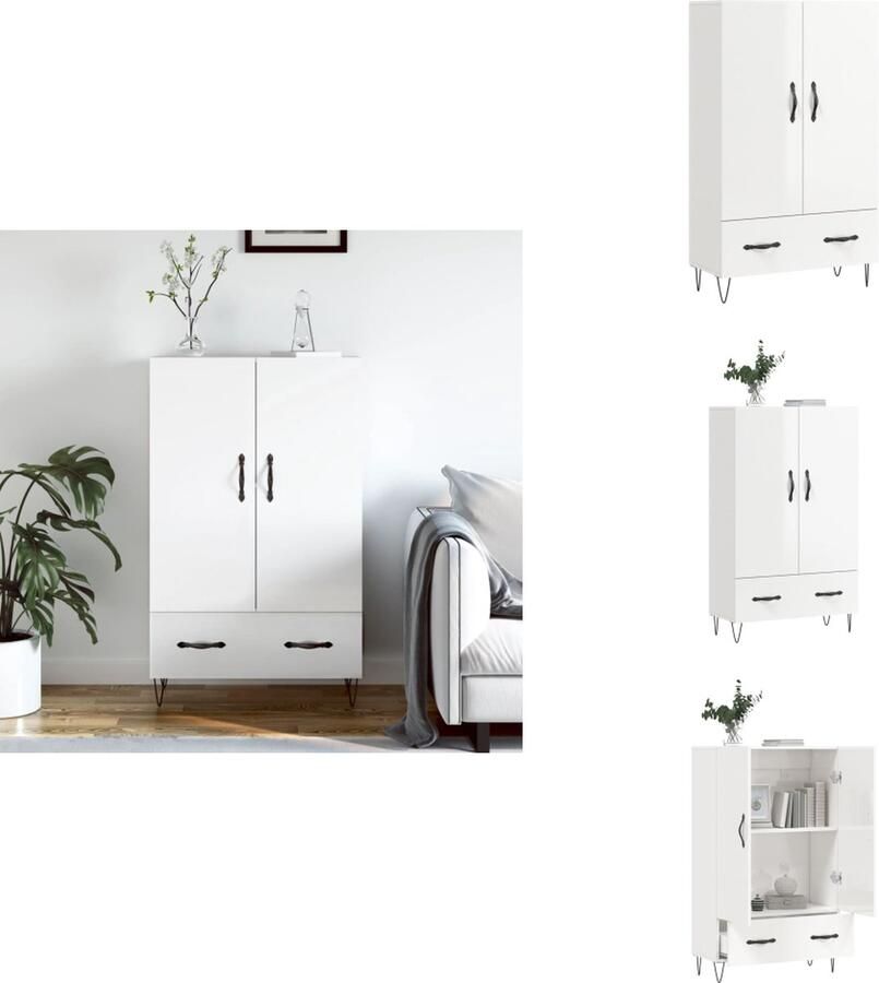 VidaXL Hoge Kast Hoge Kasten Dressoir Kast Hoge kast 69-5x31x115 cm bewerkt hout hoogglans wit - Foto 2