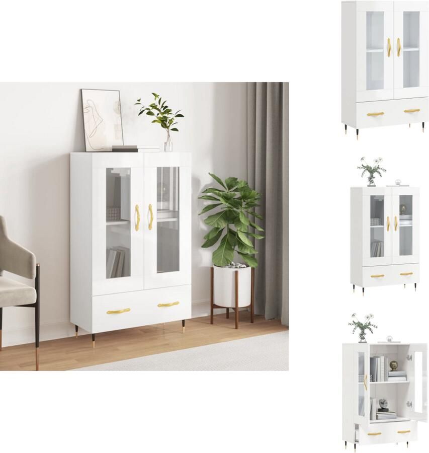 VidaXL Hoge Kast Hoge Kasten Dressoir Kast Hoge kast 69-5x31x115 cm bewerkt hout hoogglans wit - Foto 2