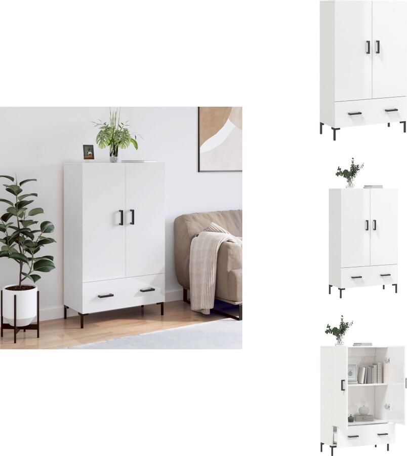 VidaXL Hoge Kast Hoge Kasten Dressoir Kast Hoge kast 69-5x31x115 cm bewerkt hout hoogglans wit - Foto 3