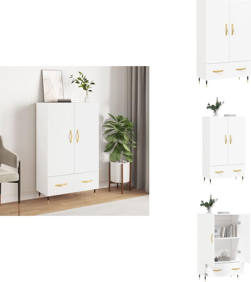 VidaXL Hoge Kast Hoge Kasten Dressoir Kast Hoge kast 69-5x31x115 cm bewerkt hout wit - Foto 2