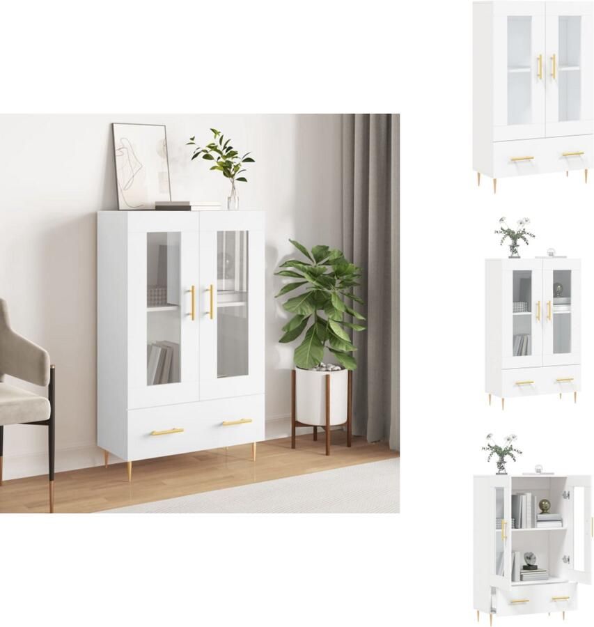 VidaXL Buffetkast Hoge kast Wit 69.5 x 31 x 115 cm Duurzaam hout Metalen poten Keukenkast