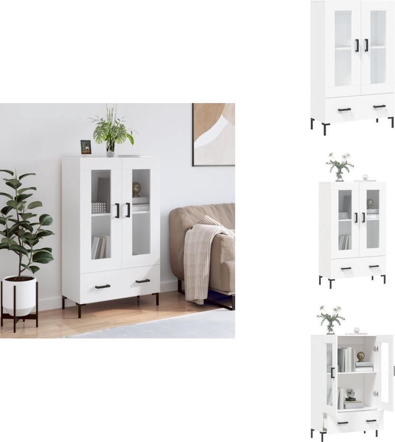 VidaXL Buffetkast Hoge kast Wit 69.5 x 31 x 115 cm Duurzaam hout Metalen poten Keukenkast - Foto 2