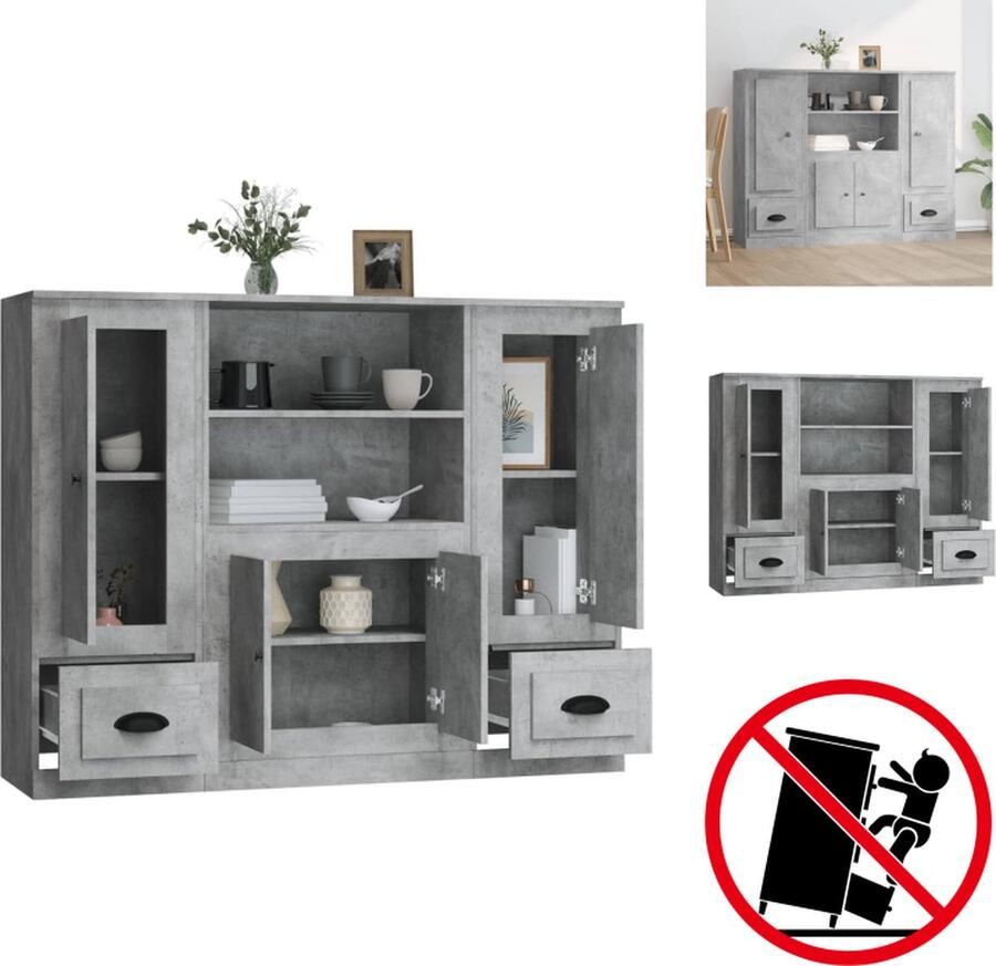 VidaXL Hoge Kast Hoge Kasten Dressoir Kast Hoge kasten 3 st bewerkt hout betongrijs - Foto 2