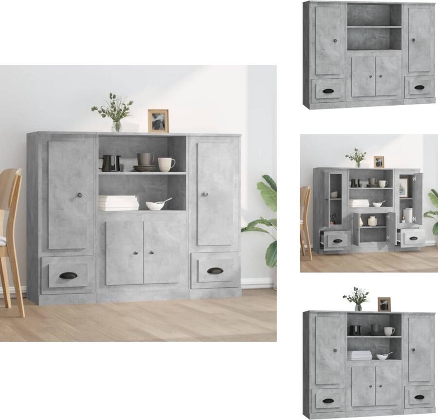 VidaXL Hoge Kast Hoge Kasten Dressoir Kast Hoge kasten 3 st bewerkt hout betongrijs