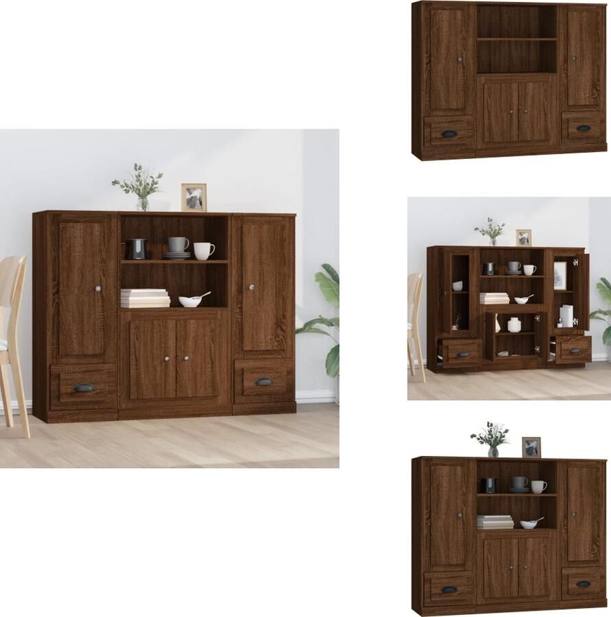 VidaXL Hoge Kast Hoge Kasten Dressoir Kast Hoge kasten 3 st bewerkt hout bruineikenkleurig