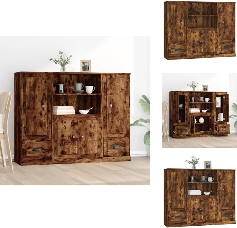 VidaXL Hoge Kast Hoge Kasten Dressoir Kast Hoge kasten 3 st bewerkt hout gerookt eikenkleurig