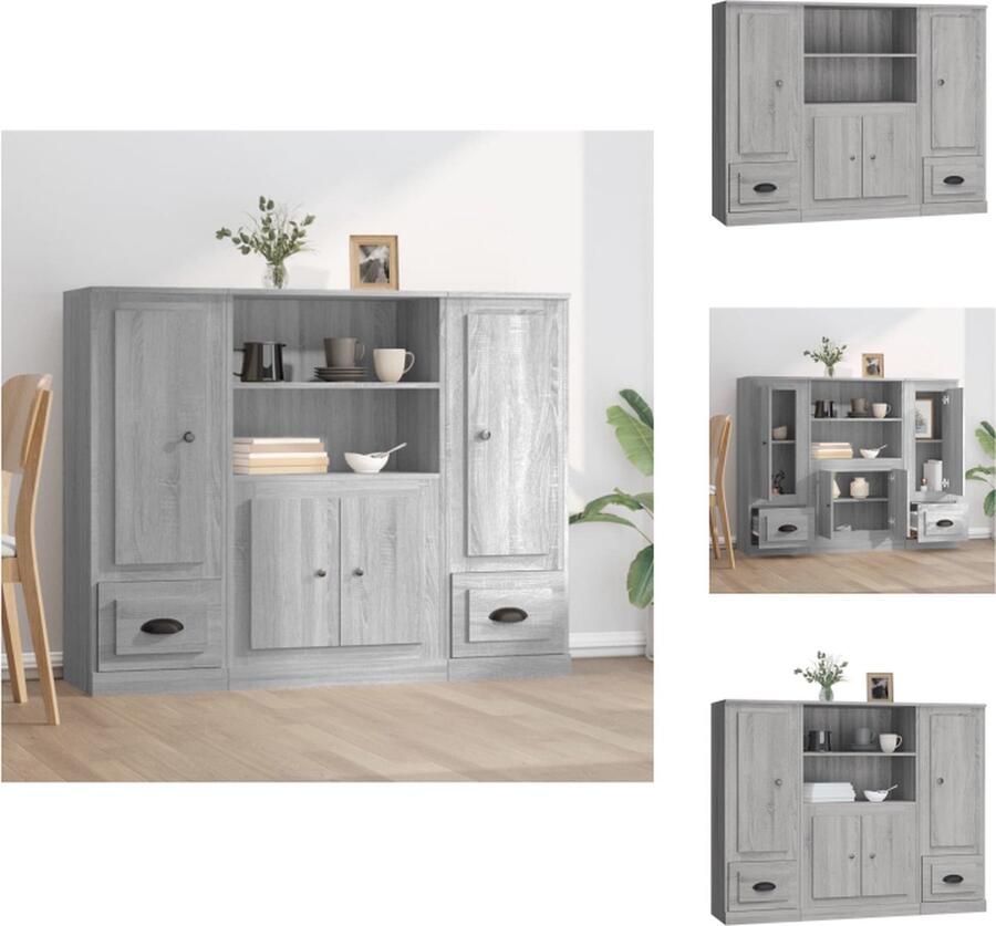 VidaXL Hoge Kast Hoge Kasten Dressoir Kast Hoge kasten 3 st bewerkt hout grijs sonoma eikenkleurig