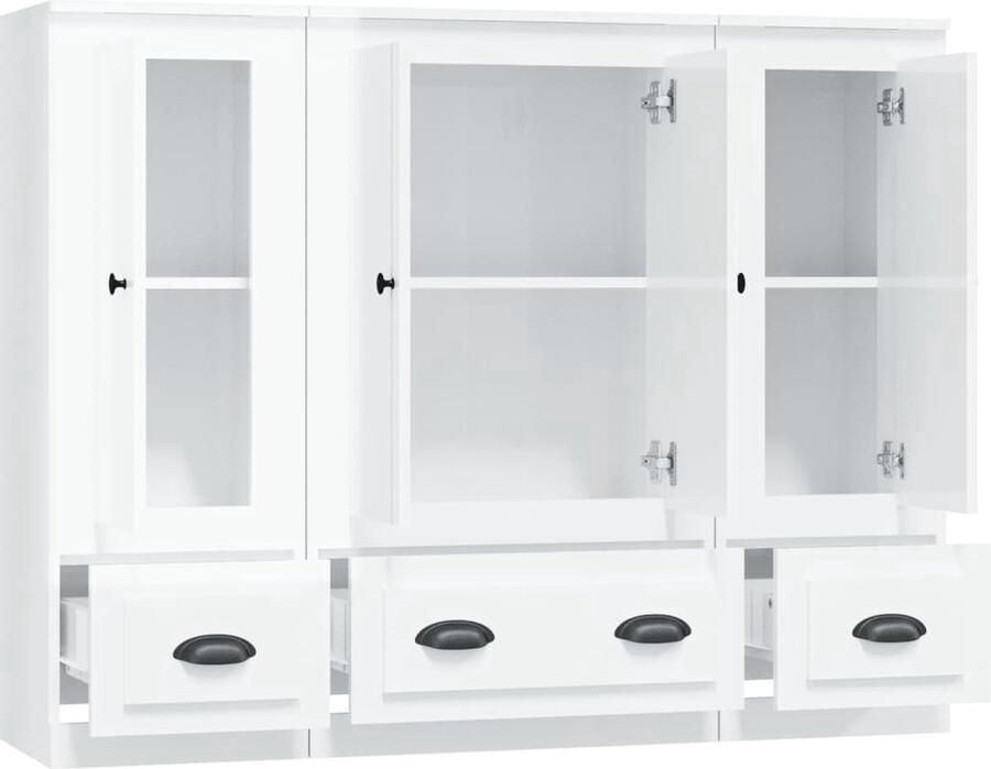 VidaXL Hoge Kast Hoge Kasten Dressoir Kast Hoge kasten 3 st bewerkt hout hoogglans wit - Foto 2