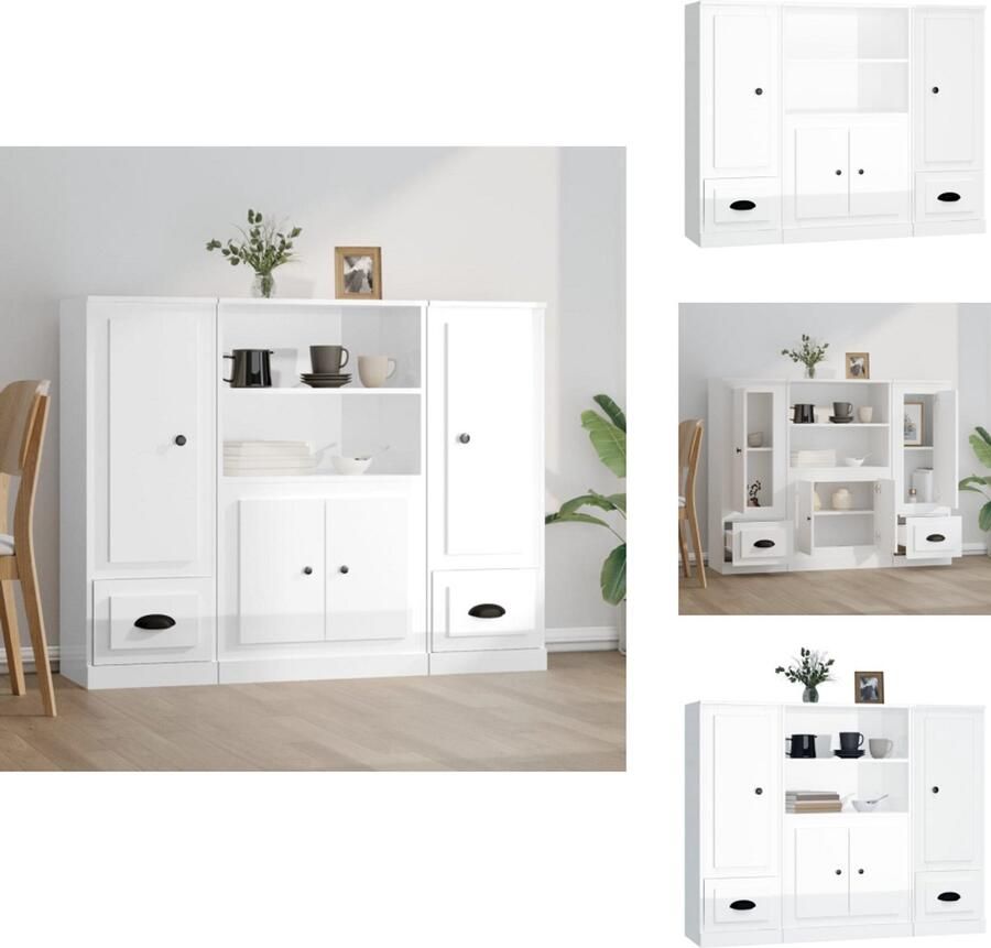 VidaXL Hoge Kast Hoge Kasten Dressoir Kast Hoge kasten 3 st bewerkt hout hoogglans wit