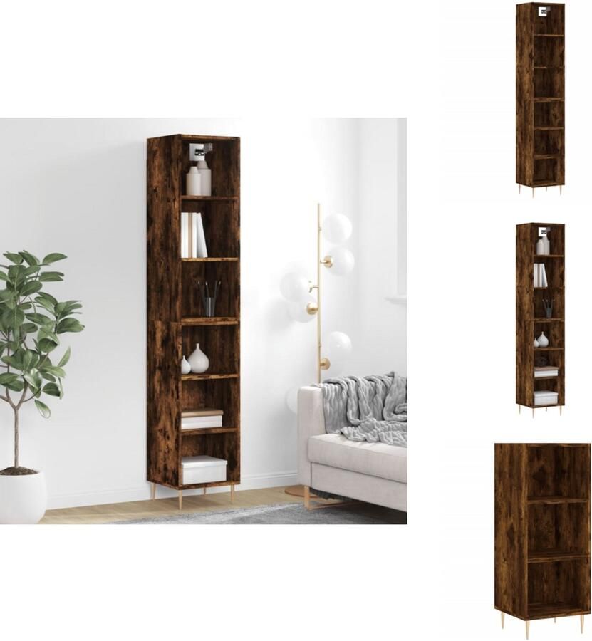 VidaXL Hoge Kast Hoge Kasten Dressoir Opbergrek Hoge kast 34 5x32 5x180 cm bewerkt hout gerookt eiken