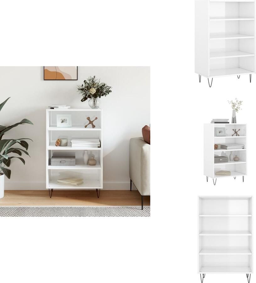 VidaXL Hoge Kast Hoge Kasten Dressoir Opbergrek Hoge kast 57x35x90 cm bewerkt hout hoogglans wit