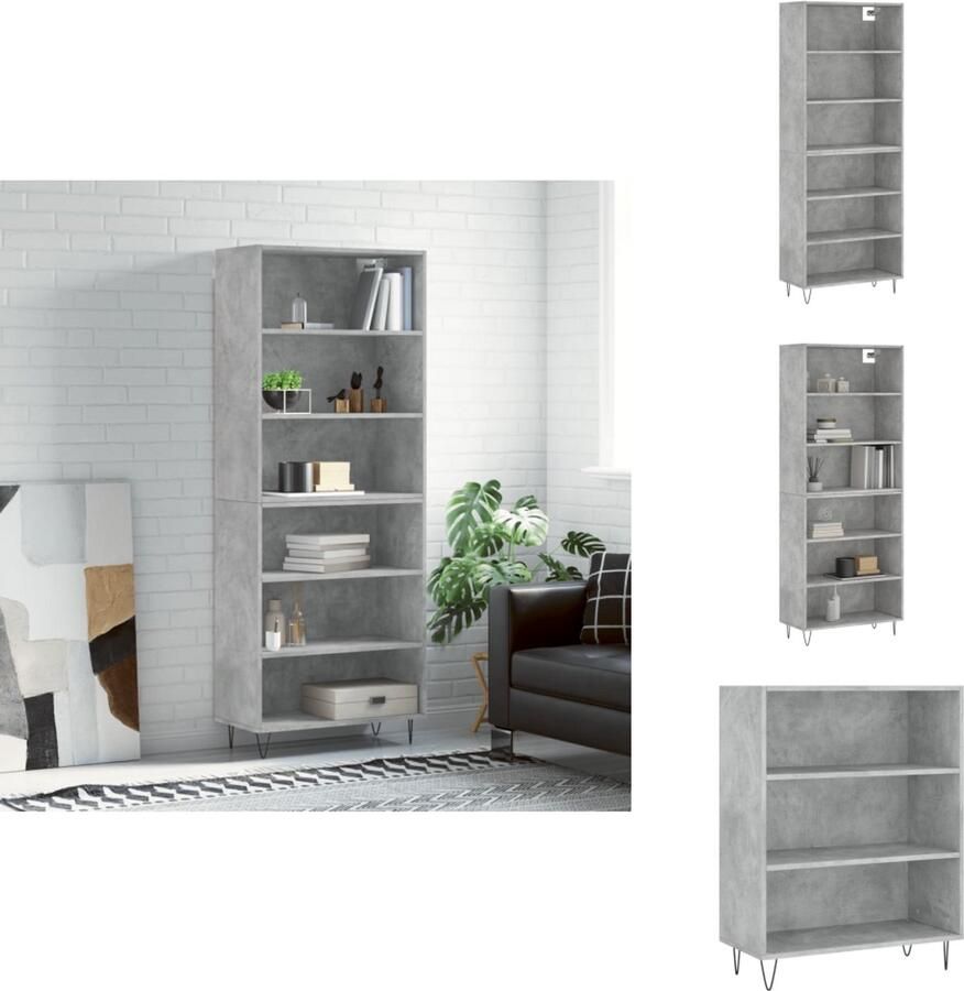 VidaXL Hoge Kast Bewerkt Hout Betongrijs 180 cm Hoge Kast Opbergkast Betonnen Grijze Kast Houten Kast Living Room Furniture