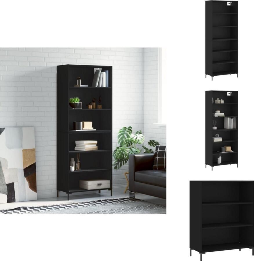 VidaXL Hoge Kast Hoge Kasten Dressoir Opbergrek Hoge kast 69 5x32 5x180 cm bewerkt hout zwart