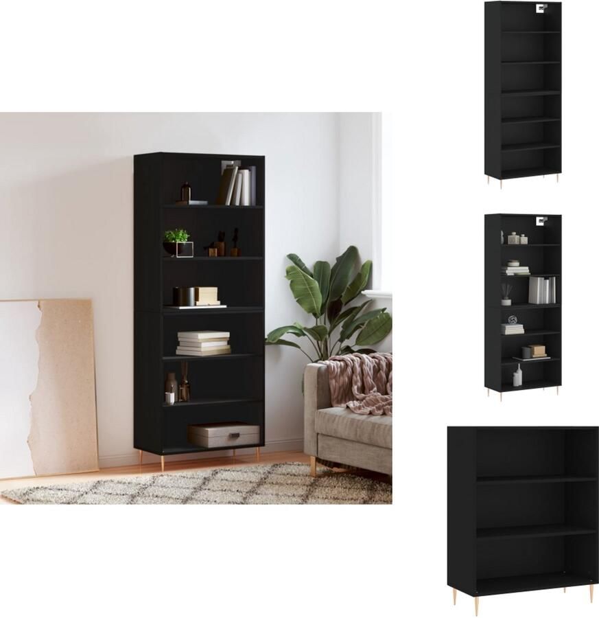 VidaXL Hoge Kast Hoge Kasten Dressoir Opbergrek Hoge kast 69 5x32 5x180 cm bewerkt hout zwart - Foto 2