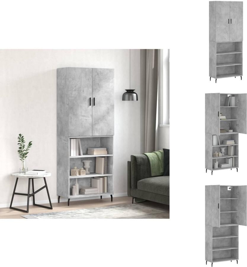 VidaXL Hoge Kast Hoge Kasten Dressoir Opbergrek Hoge kast 69 5x34x180 cm bewerkt hout betongrijs