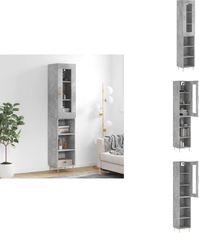 VidaXL Hoge Kast Hoge Kasten Hoge Kast Met Lade Kast Hoge kast 34 5x34x180 cm bewerkt hout betongrijs - Foto 2