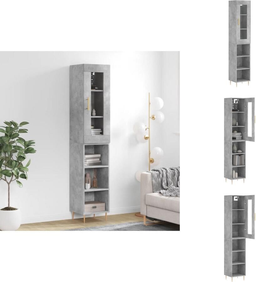 VidaXL Hoge Kast Hoge Kasten Hoge Kast Met Lade Kast -Hoge-kast-34-5x34x180-cm-bewerkt-hout-betongrijs - Foto 3