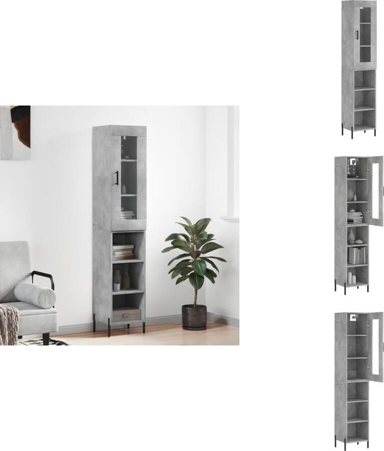 VidaXL Hoge Kast Hoge Kasten Hoge Kast Met Lade Kast Hoge kast 34 5x34x180 cm bewerkt hout betongrijs - Foto 3