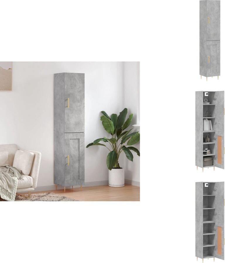 VidaXL Hoge Kast Hoge Kasten Hoge Kast Met Lade Kast -Hoge-kast-34-5x34x180-cm-bewerkt-hout-betongrijs - Foto 4