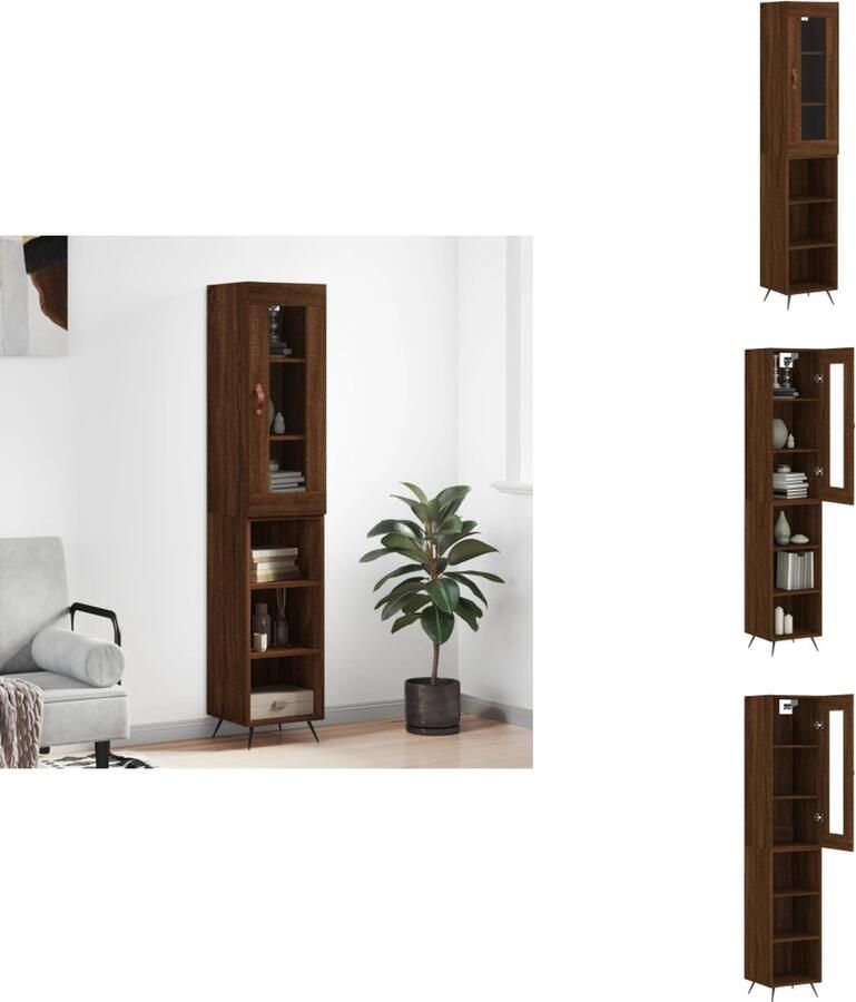 VidaXL Hoge Kast Bruineiken 34.5 x 34 x 180 cm Duurzaam materiaal Voldoende opbergruimte Praktische deur IJzeren poten Keukenkast