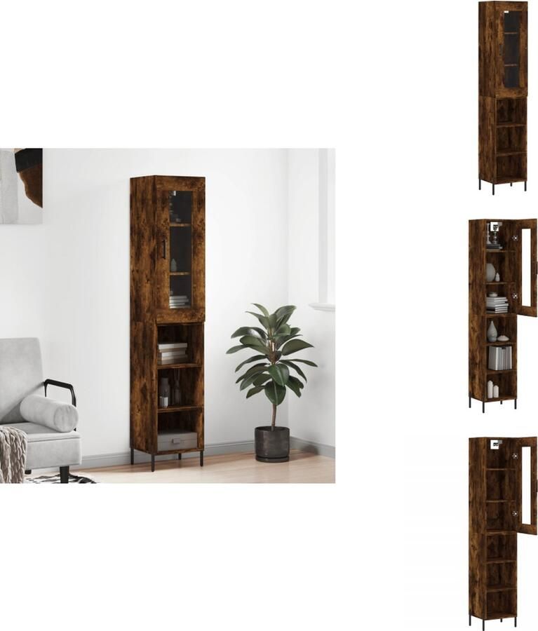 VidaXL Schappenkast Gerookt eiken 34.5 x 34 x 180 cm Duurzaam materiaal Voldoende opbergruimte Praktische deur IJzeren poten Montage vereist Keukenkast - Foto 2