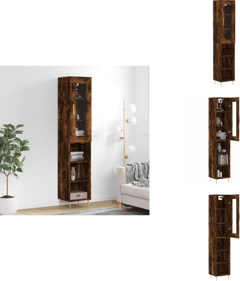 VidaXL Schappenkast Gerookt eiken 34.5 x 34 x 180 cm Duurzaam materiaal Voldoende opbergruimte Praktische deur IJzeren poten Montage vereist Keukenkast