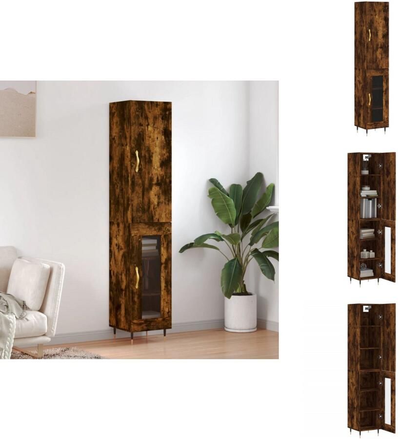 VidaXL Hoge Kast Hoge Kasten Hoge Kast Met Lade Kast -Hoge-kast-34-5x34x180-cm-bewerkt-hout-gerookt-eikenkleurig - Foto 2