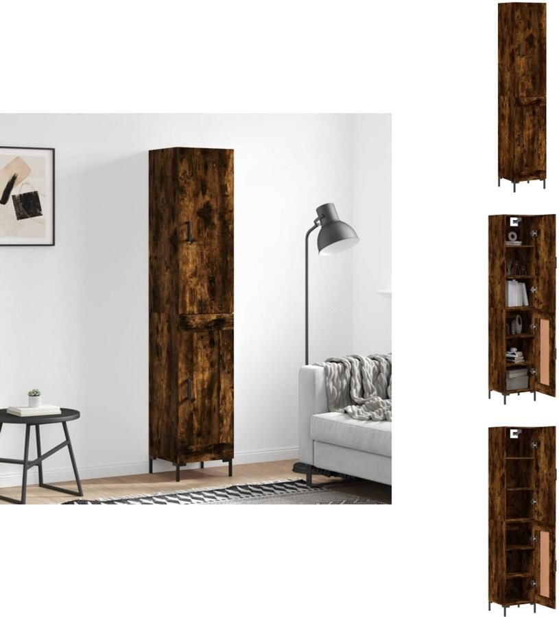 VidaXL Hoge Kast Hoge Kasten Hoge Kast Met Lade Kast -Hoge-kast-34-5x34x180-cm-bewerkt-hout-gerookt-eikenkleurig - Foto 3