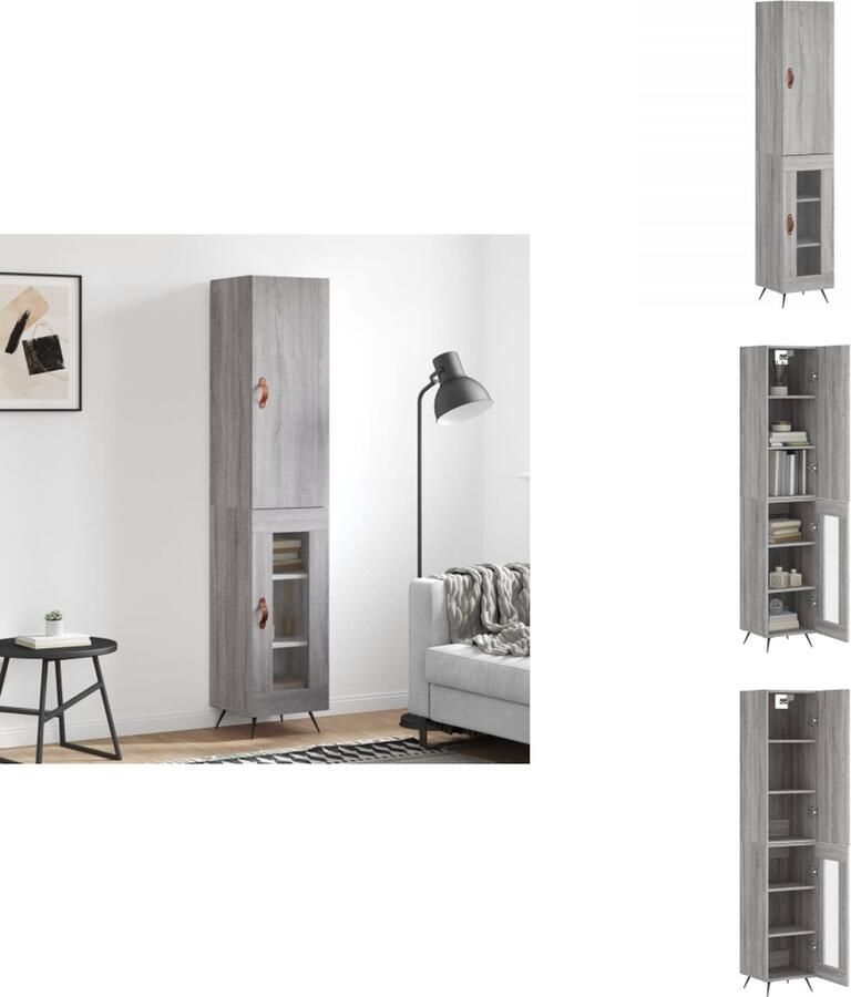 VidaXL Hoge Kast Hoge Kasten Hoge Kast Met Lade Kast -Hoge-kast-34-5x34x180-cm-bewerkt-hout-grijs-sonoma-eikenkleurig - Foto 3