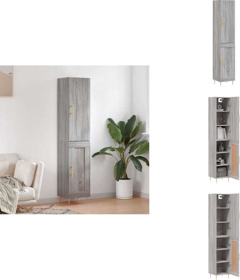 VidaXL Hoge Kast Hoge Kasten Hoge Kast Met Lade Kast -Hoge-kast-34-5x34x180-cm-bewerkt-hout-grijs-sonoma-eikenkleurig - Foto 2