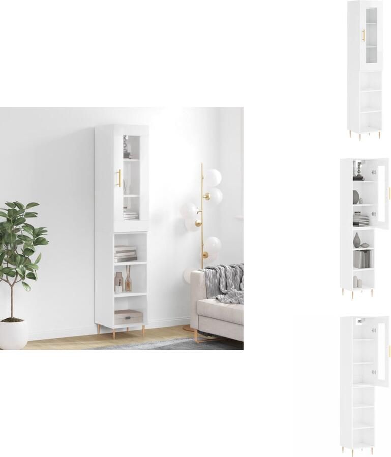 VidaXL Hoge Kast Hoge Kasten Hoge Kast Met Lade Kast Hoge kast 34-5x34x180 cm bewerkt hout hoogglans wit - Foto 2