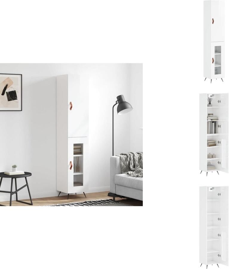 VidaXL Hoge Kast Hoge Kasten Hoge Kast Met Lade Kast -Hoge-kast-34-5x34x180-cm-bewerkt-hout-hoogglans-wit - Foto 6