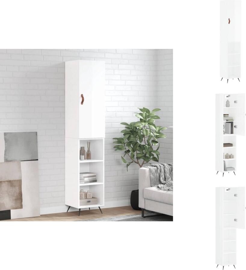 VidaXL Hoge Kast Hoge Kasten Hoge Kast Met Lade Kast -Hoge-kast-34-5x34x180-cm-bewerkt-hout-hoogglans-wit