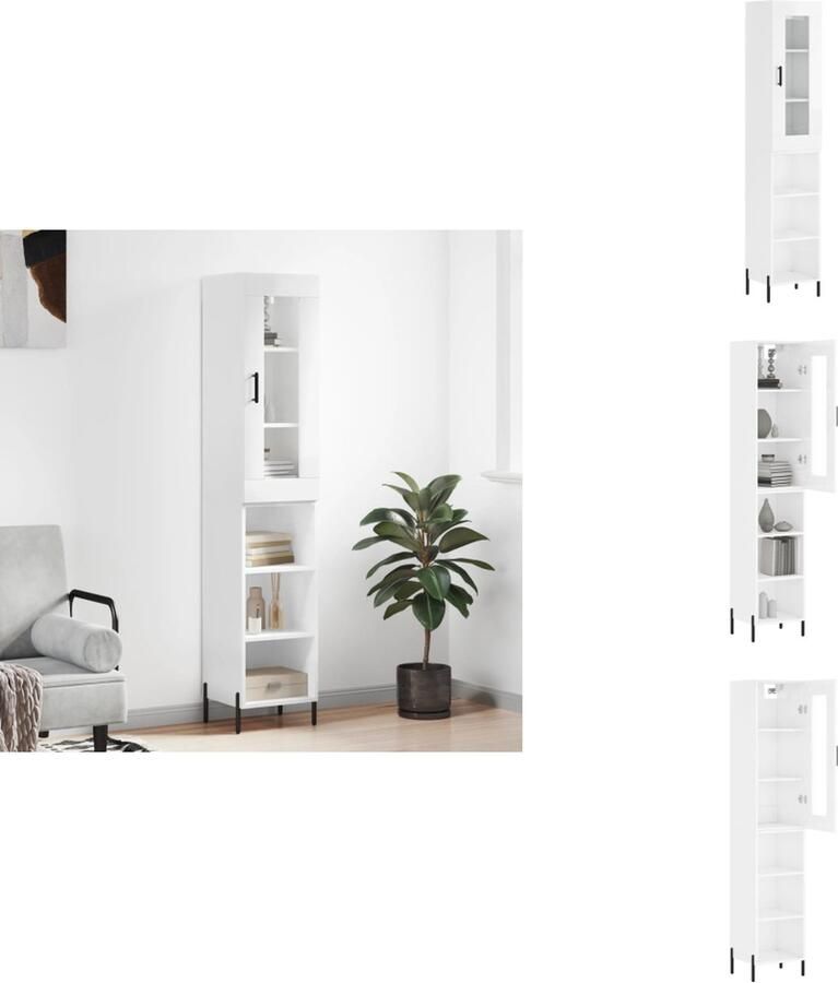 VidaXL Hoge Kast Hoge Kasten Hoge Kast Met Lade Kast Hoge kast 34-5x34x180 cm bewerkt hout hoogglans wit - Foto 4